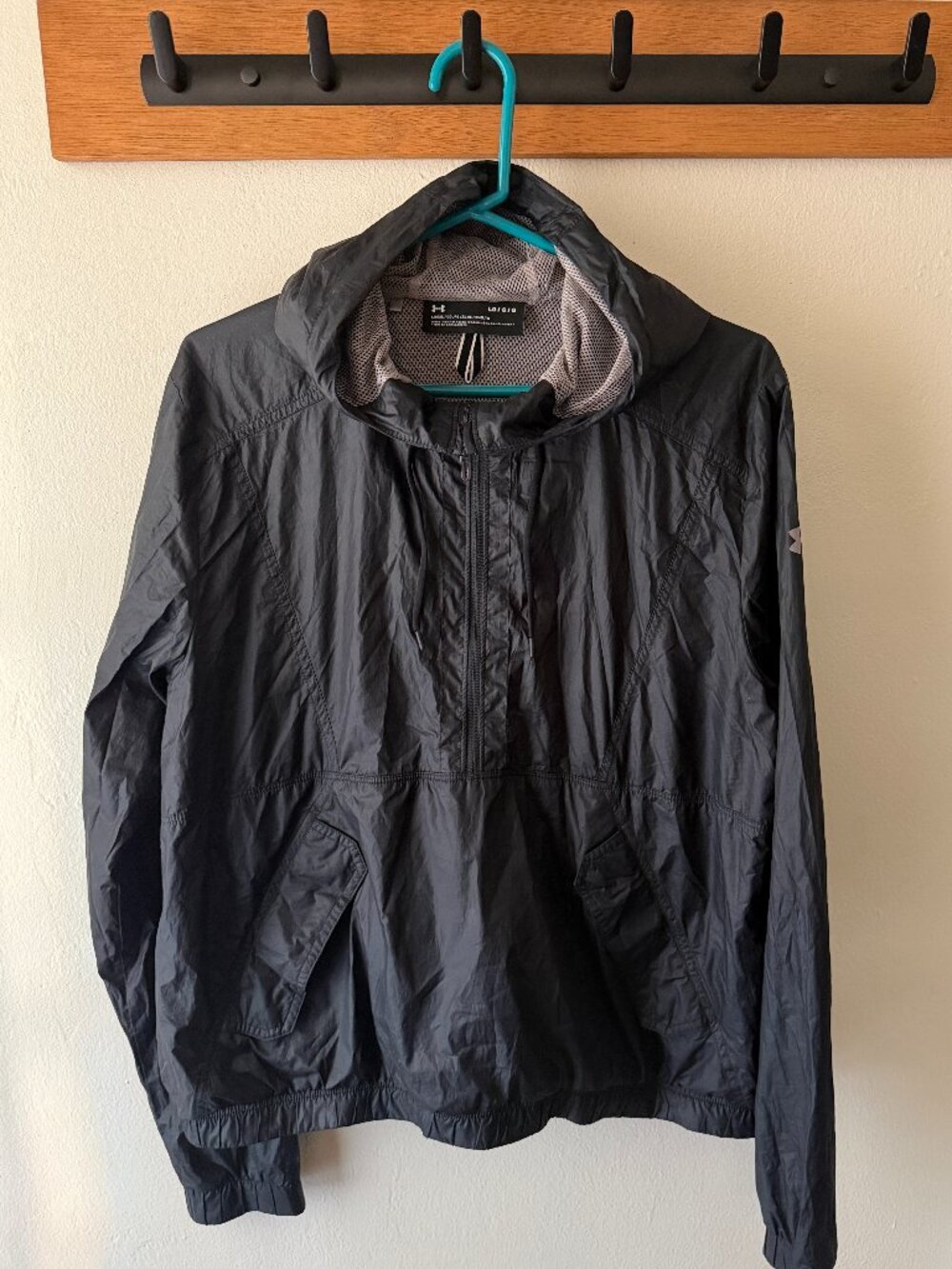 Half-Zip Hooded Windbreaker Rain Jacket Black